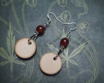 Rowan Wood Earrings for Protection - Pagan, Wicca, Witchcraft, Charms, sterling silver, Ogham tree