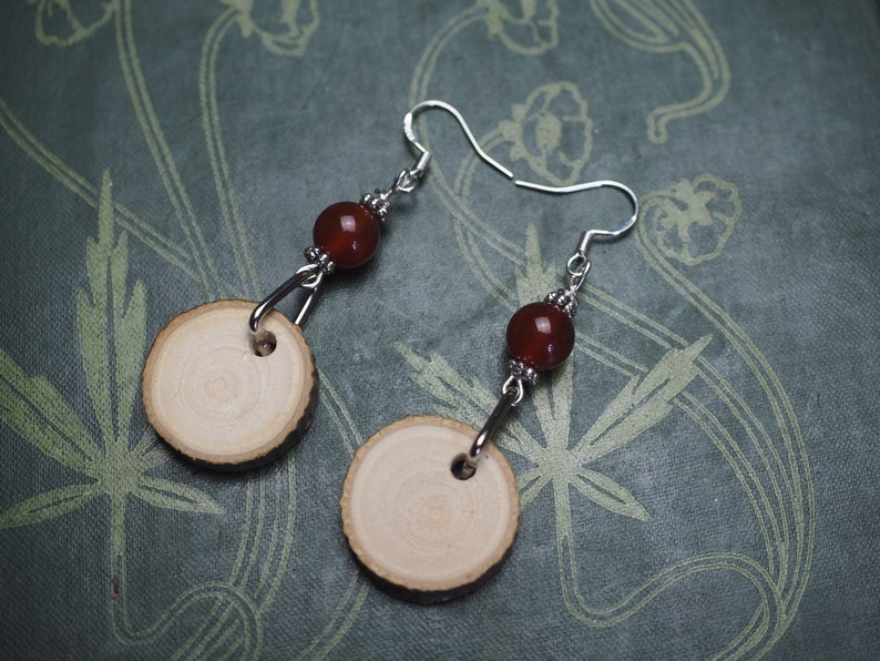 Rowan Wood Earrings for Protection Pagan, Wicca, Witchcraft, Charms, sterling silver, Ogham tree image 1