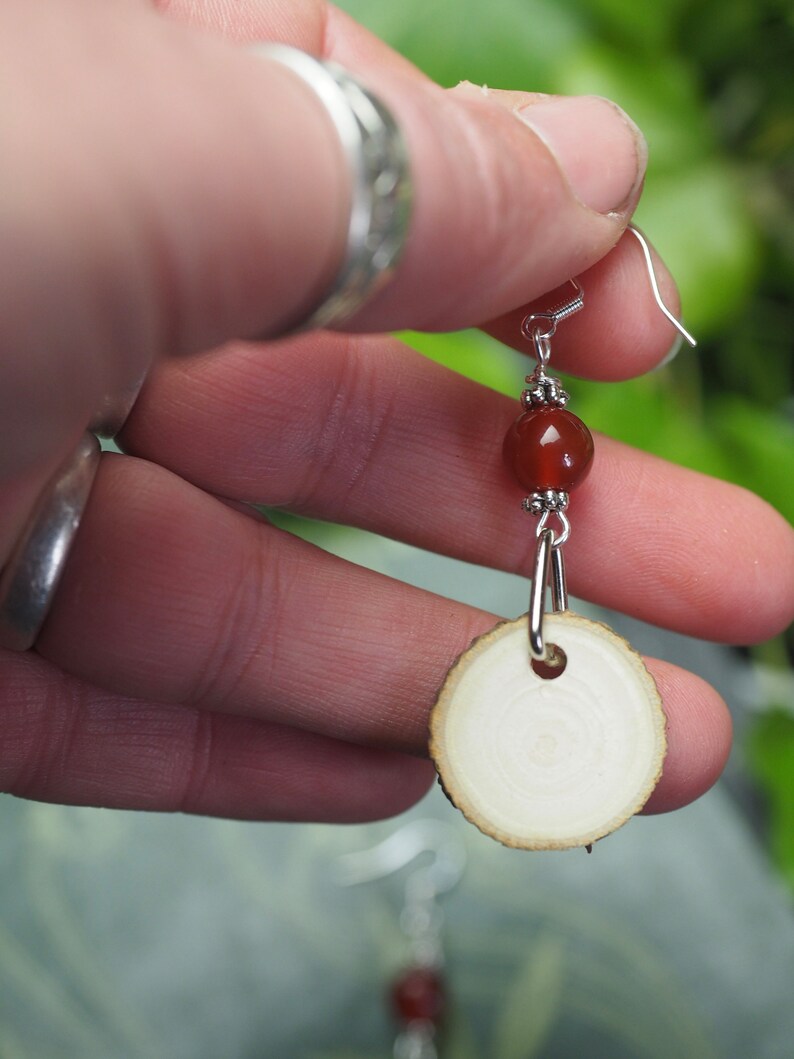 Rowan Wood Earrings for Protection Pagan, Wicca, Witchcraft, Charms, sterling silver, Ogham tree image 4