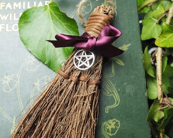 Small Cinnamon Broom or Besom with Pentagram - Pagan, Wicca, Witchcraft, Pentacle, Cleansing, Altar