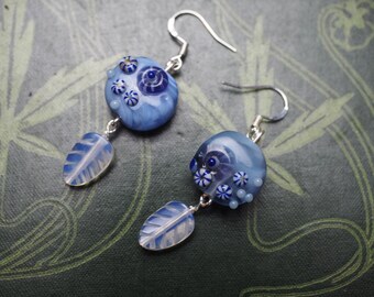 Spring is Coming - Lampworked Glass Earrings with opalised glass leaves - Witchcraft, Wicca, Pagan,