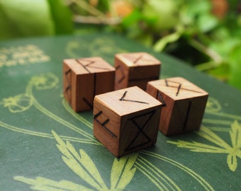 Cedar Wood Runic Dice Set - Pagan, Wicca, Witchcraft, Norse, Divination, Handmade, Pyrography