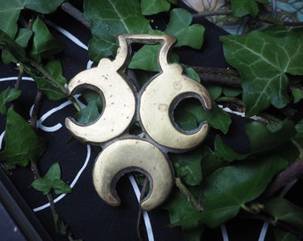 Vintage or Antique Triple Moon, Horse Brass  - For the Goddess- Folk Magic, British, Pagan, - Rare