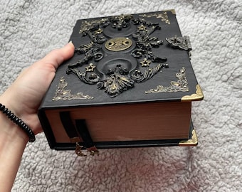 Black Moon Leather Grimoire Gothic Witch Journal • Esoteric Grimoire • Sacred Feminine Symbol