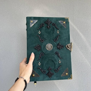 Wiccan Journal – Triple Moon Goddess Grimoire with Emerald Suede Cover