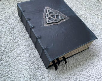 Book of Shadows Grimoire | Halliwell Sisters Inspired Witch Book | Leather Spellbook with Triquetra