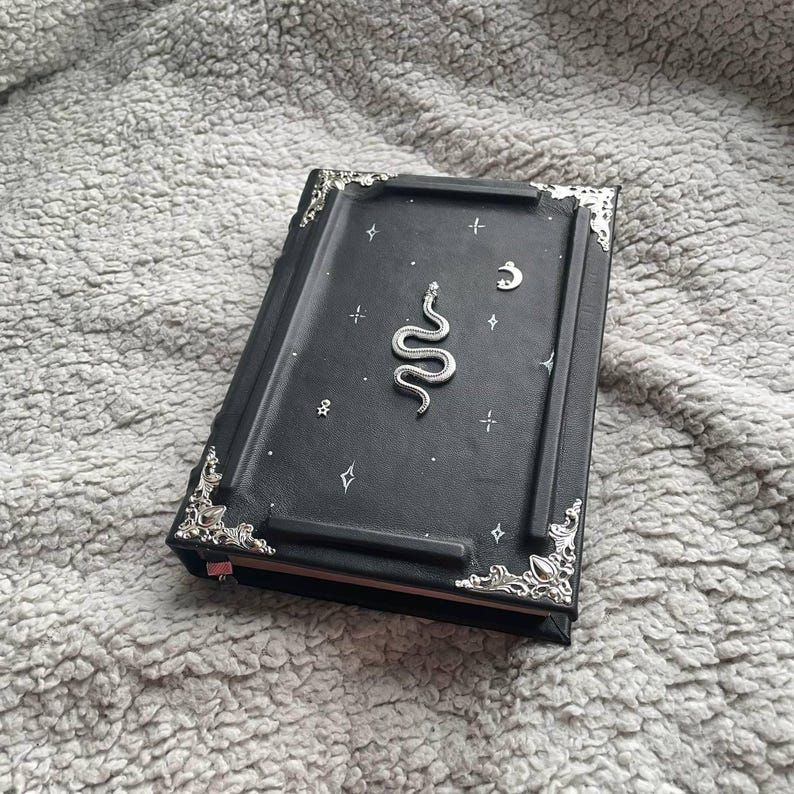 Silver Serpent Grimoire: Black Leather Snake Magic Book of Shadows afbeelding 3