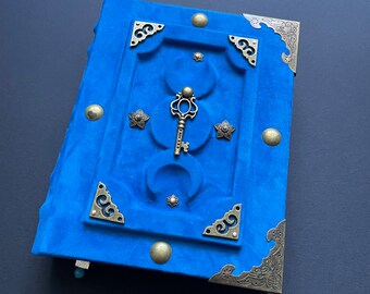 Personalized Handmade Notebook in Natural Blue Suede with Blank Pages, Writing Journal, Leather Witch Grimoire Book, Original Gift