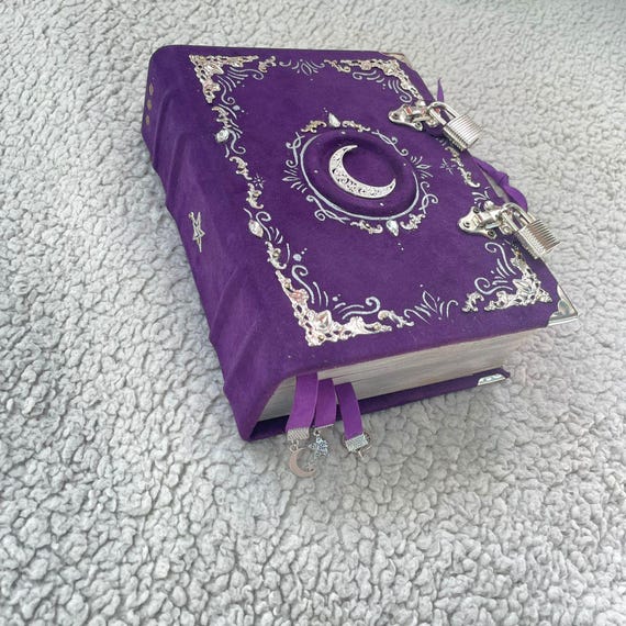 Purple Suede Moon Grimoire: Witchcraft Journal Book of Shadows with Lock