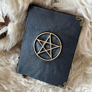 Handmade Pentagram Grimoire: Black Faux Leather Witchcraft Journal image 2