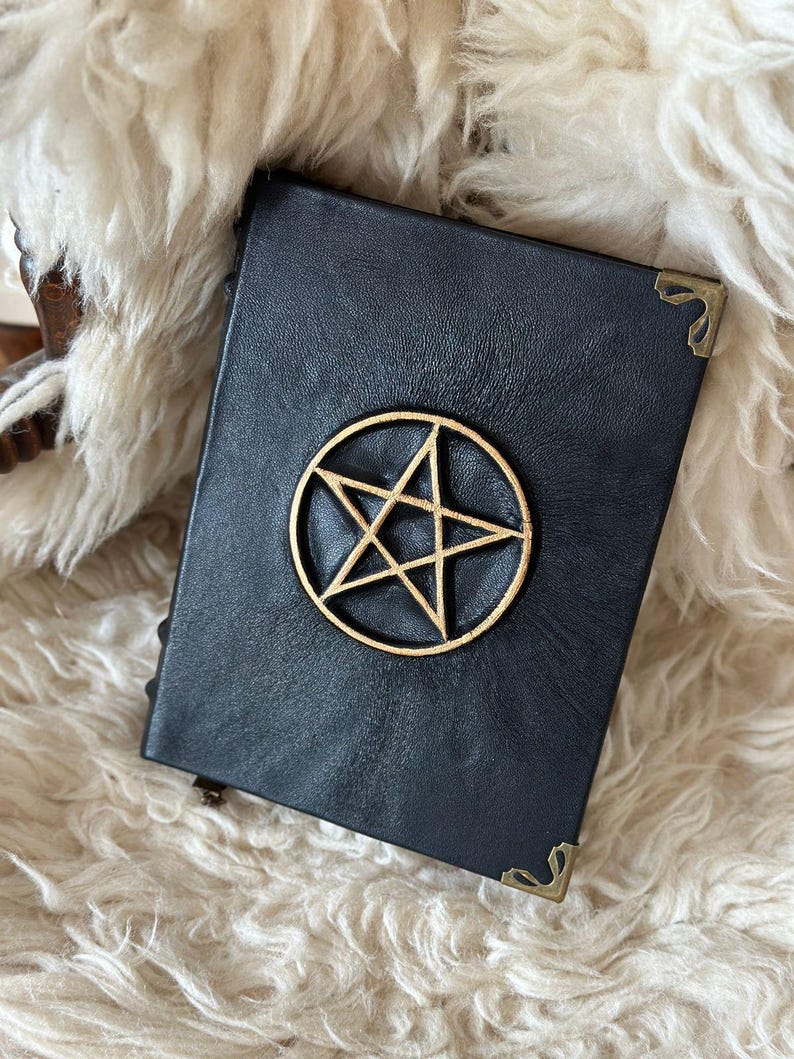 Handmade Pentagram Grimoire: Black Faux Leather Witchcraft Journal image 2