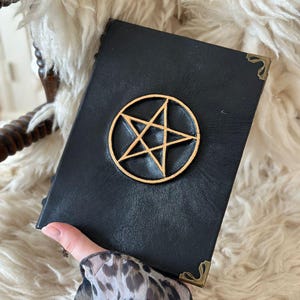 Handmade Pentagram Grimoire: Black Faux Leather Witchcraft Journal image 1