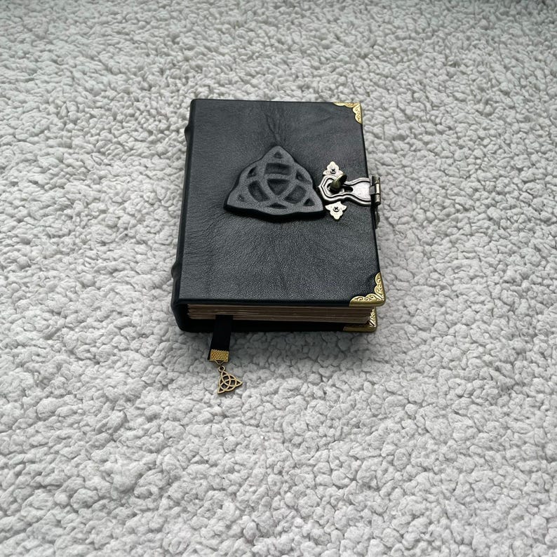 Pocket Grimoire | Black Triquetra Leather Journal | Mini Book of Shadows | Witchcraft Spell Book Gift image 5
