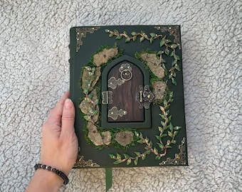 Benutzerdefinierte grüner Leder Grimoire Ordner mit Tür