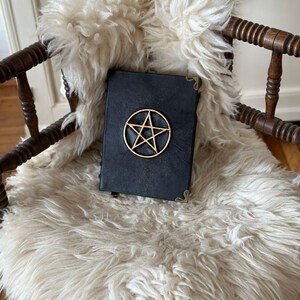 Handmade Pentagram Grimoire: Black Faux Leather Witchcraft Journal image 3