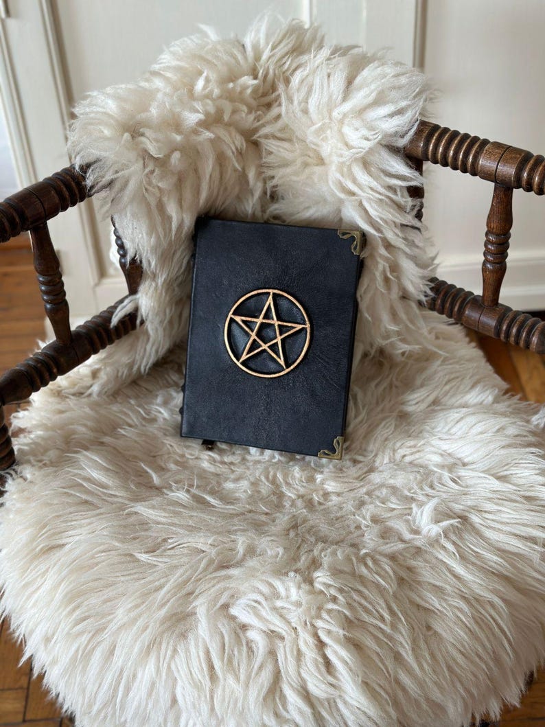 Handmade Pentagram Grimoire: Black Faux Leather Witchcraft Journal image 3