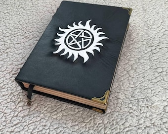 Supernatural Pentagram Grimoire – Black Leather Book of Shadows | Occult Witch Journal