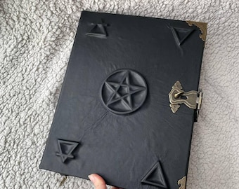 Pentagram Grimoire Binder Leather Occult Book with Elemental Symbols | Refillable Ring Grimoire
