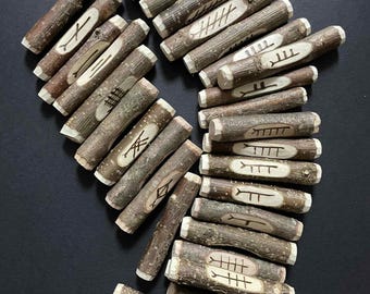 Handcrafted Wooden Ogham Divination Sticks – Celtic Tree Runes with Satin Pouch