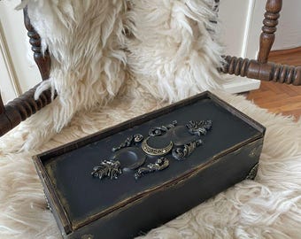 Gothic Black Leather Casket Box for Magic Artifacts & Witch Jewelry Storage Ideal Gifts