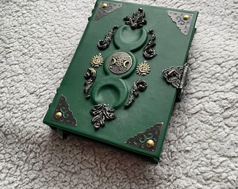 Livro das Sombras de Couro Triple Moon | Diário Wicca | Livro de Feitiços Artesanal para Bruxas | Presente Oculto