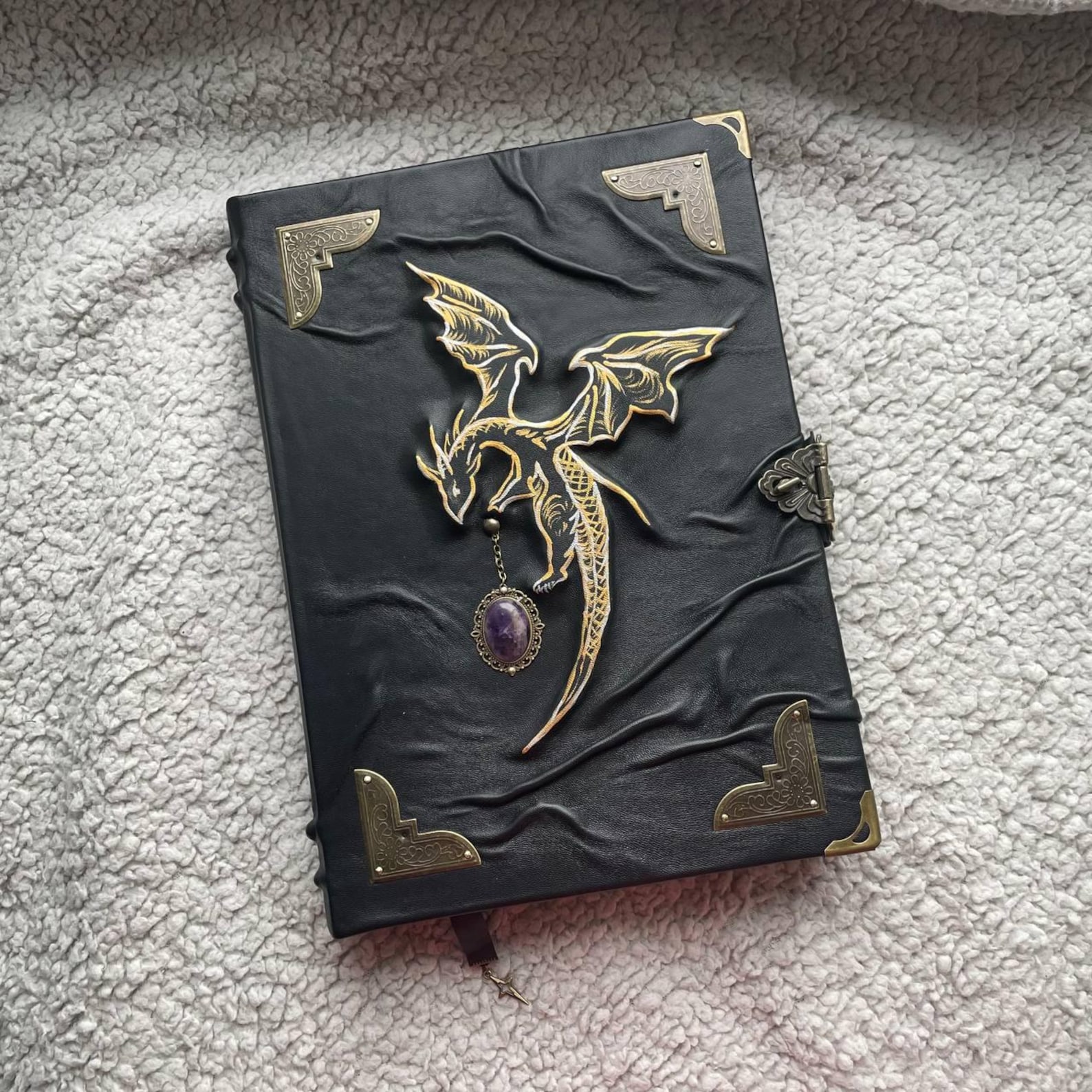 Dragon Grimoire – Handmade Leather Book of Shadows With Amethyst and ...