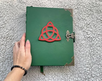 Triquetra Leather Binder Grimoire – Refillable Witch Journal Book of Shadows | Handmade Wiccan Planner