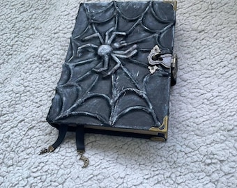 Gothic Spider Web Grimoire  – Handmade Leather Book of Shadows, Dark Academia Gift