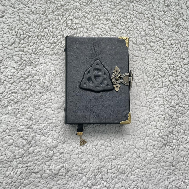 Pocket Grimoire | Black Triquetra Leather Journal | Mini Book of Shadows | Witchcraft Spell Book Gift image 10