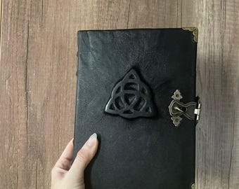 Triquetra Grimoire: Black Leather Book of Shadows - Charmed Replica