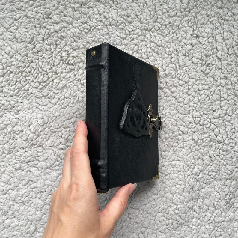 Pocket Grimoire | Black Triquetra Leather Journal | Mini Book of Shadows | Witchcraft Spell Book Gift image 9