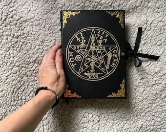 Tetragrammaton Grimoire – Okkultes Leder Zauberbuch, Hexerei Buch der Schatten, Kabbalistisches Schutztagebuch