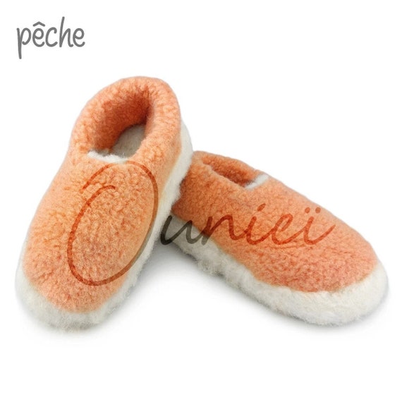 Natural sheep wool slippers peach color size 35 – 44