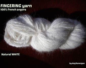 FINE lana filata a mano 100% angora FRANCESE, colore bianco naturale o grigio
