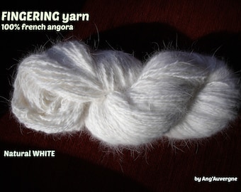 Handspun FINGERING yarn, 100% french angora, natural WHITE or GREY