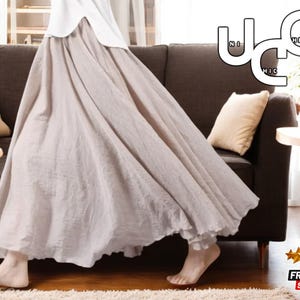 Spódnica maxi z lnu vintage dla kobiet | Modny plisowany styl boho | Stylowy długi krój w kształcie litery A | Eleganckie, codzienne, bawełniane ubrania