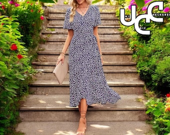 Floral Print Midi Dress | Casual V-Neck Short Sleeve | Women's Stylish Beachwear