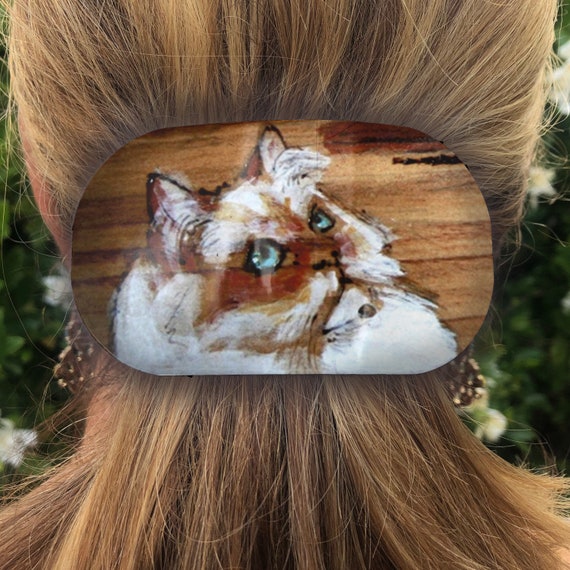 White Persian Cat Feline Profile Art Animal Hair Barrette  display picture 2