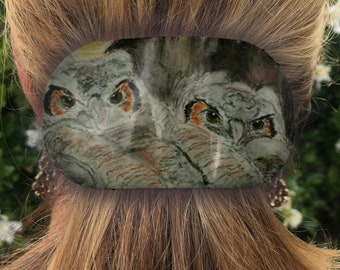 Baby Great Horned Owls Bird Art Hair Barrette Metal Lightweight Strong