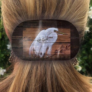 White Egret Bird Marsh Wildlife Art Animal Hair Barrette Metal Lightweight Strong
