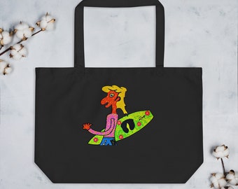 Dude Lets Go Surfing! Large Organic Tote Bag
