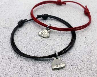 Couples Heart Charm Bracelets,  Personalised Charm Couples Bracelet,  His and Hers Bracelet