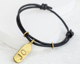 Leather Anniversary Personalised Bracelet, 3rd Anniversary Gift, Third anniversary Leather & Recycled Brass Tag Bracelet