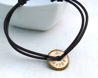 Mens Leather Washer Bracelet, Personalised leather Bracelet, Recycled Brass Eternity Bracelet, eco friendly gift