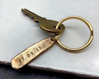 First Home Hand Stamped Keyring - Recycled Bronze Key Ring - New House Keyring - New Home Gift - Moving House Gift - Keyring with Message