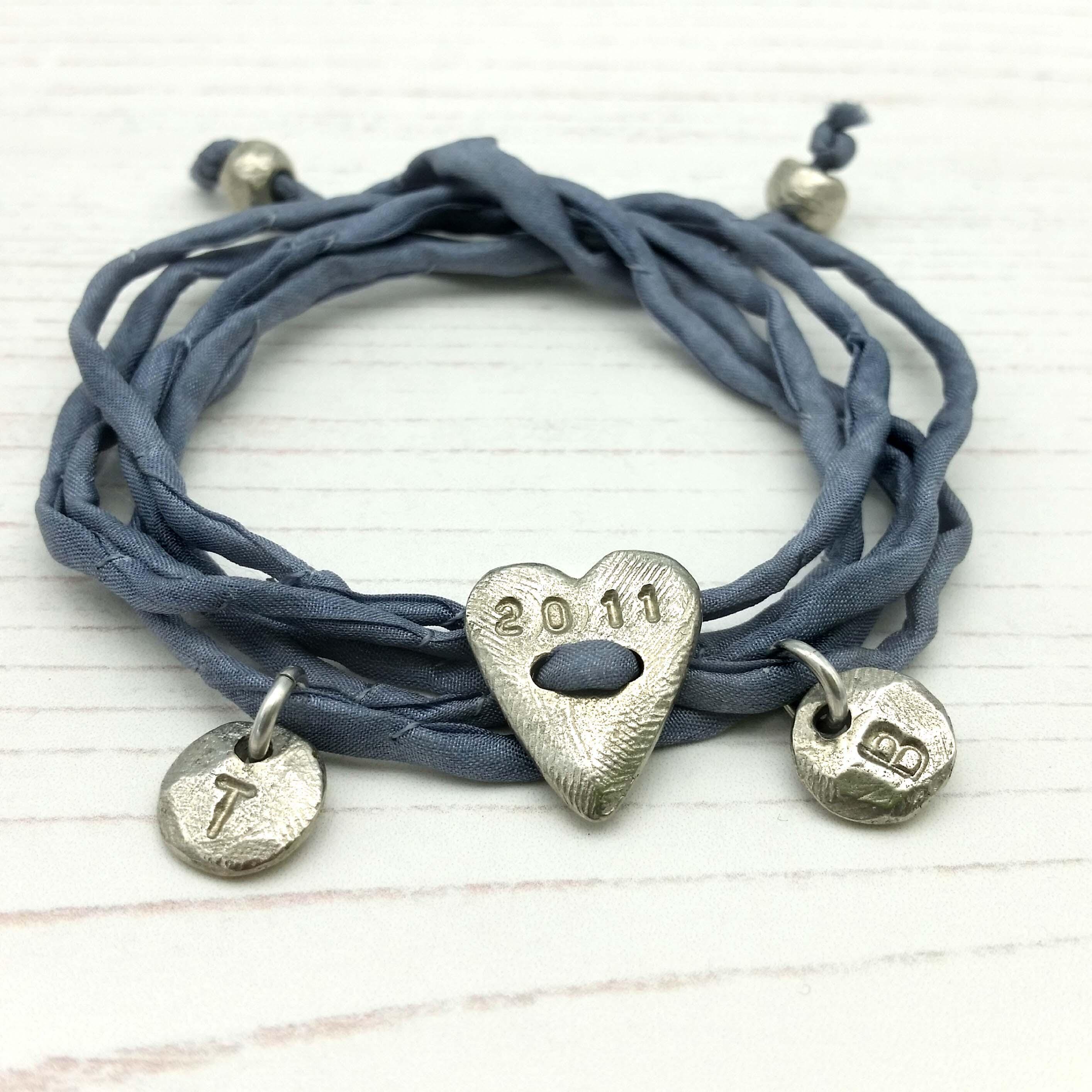Personalised 12th Anniversary Silk Bracelet