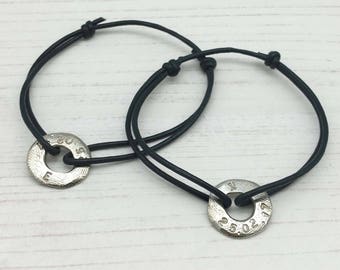 Couples Bracelet Personalised Set, His and Hers Message Bracelets, Couples Date Bracelet, Eco Friendly Gift