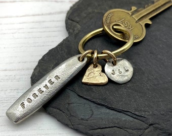 8th Anniversary Gift Keyring -  Bronze Anniversary Personalised Heart Keyring - Bronze Anniversary Gift - Eighth Anniversary Message Keyring