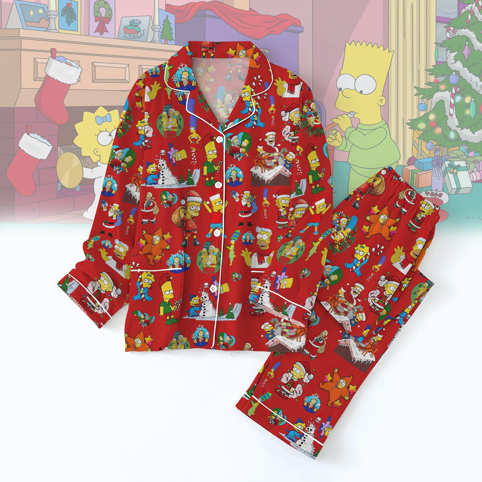 Discover The Simpsons Characters Pajamas Set, The Simpson Family Xmas Pajamas, Bart Simpsons Christmas Pajamas, Homer Simpson Holiday Pajamas