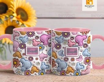 Taza de cerámica Foral Sping Disney, taza de café personalizada con acento de ratón, taza de té floral de ratón de dibujos animados lindo, envoltura de taza de 11 oz 15 oz